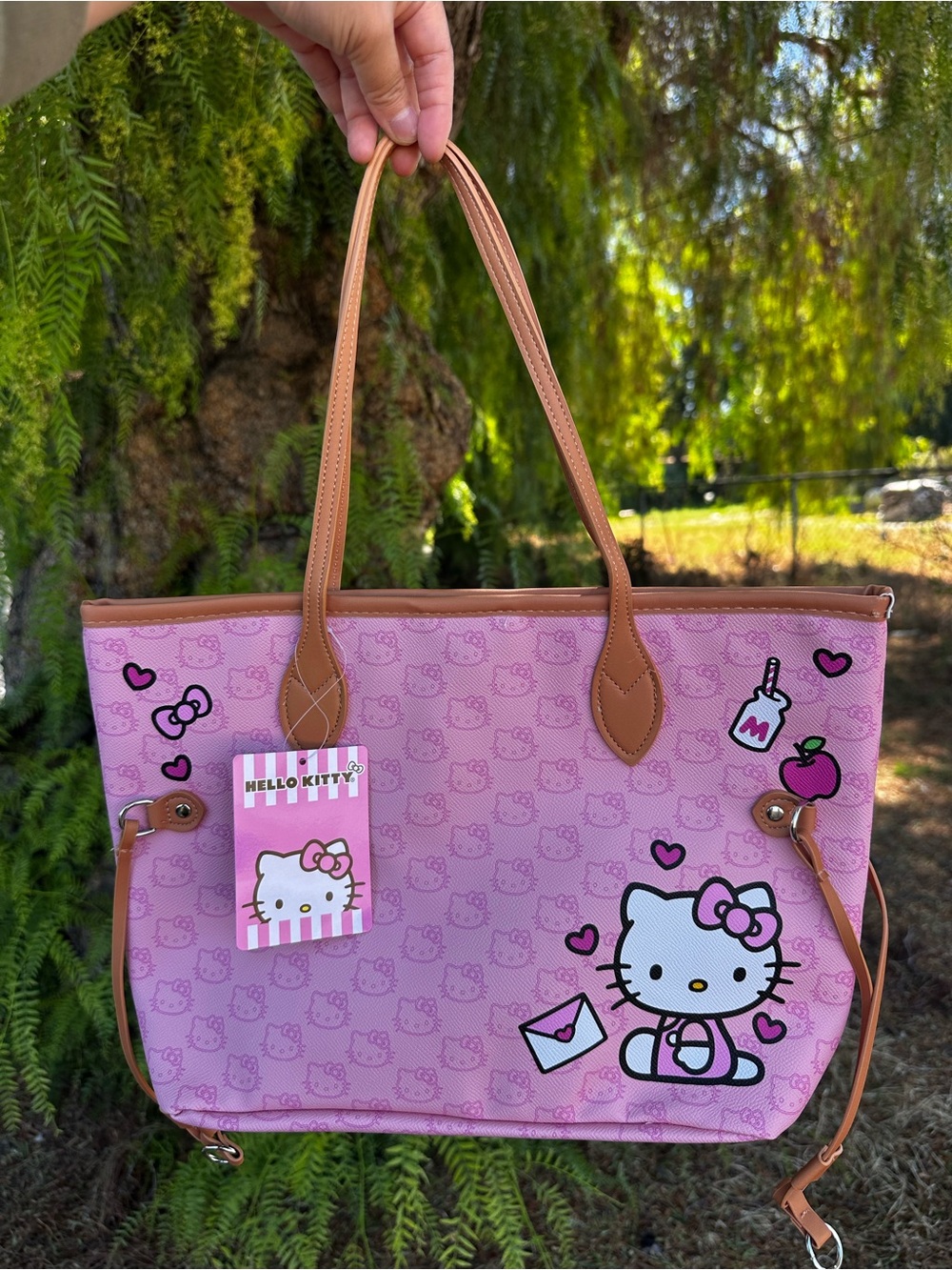 Hello Kitty Pink Tote Bag Purse with Tan Handles NWT